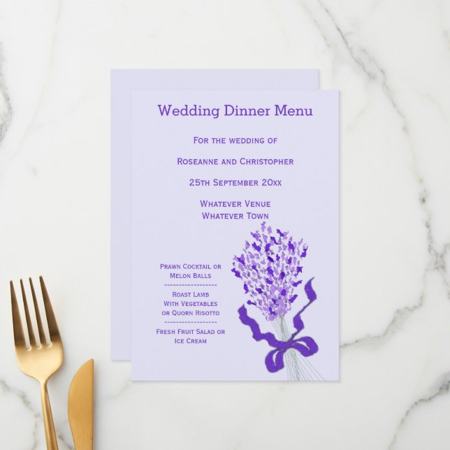 Menu Mariage Lavender Blush (Devant/Arrière en situation)