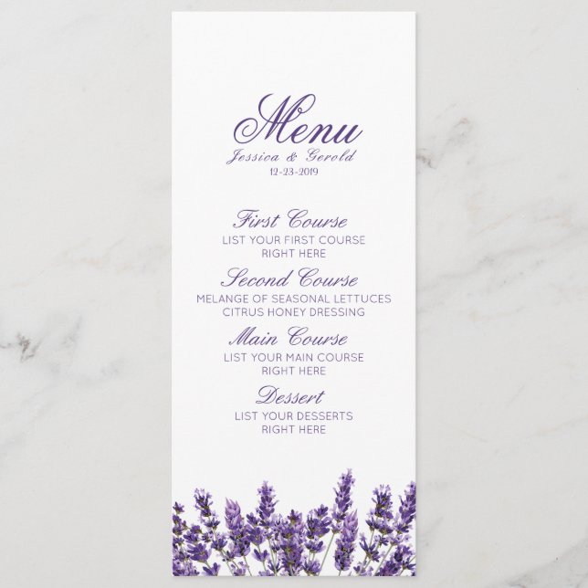 Menu Mariage Lavender Lilac violet (Devant)