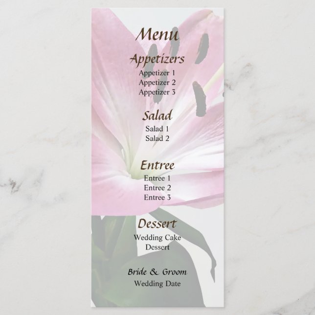 Menu Mariage Lily et Bud (Devant)