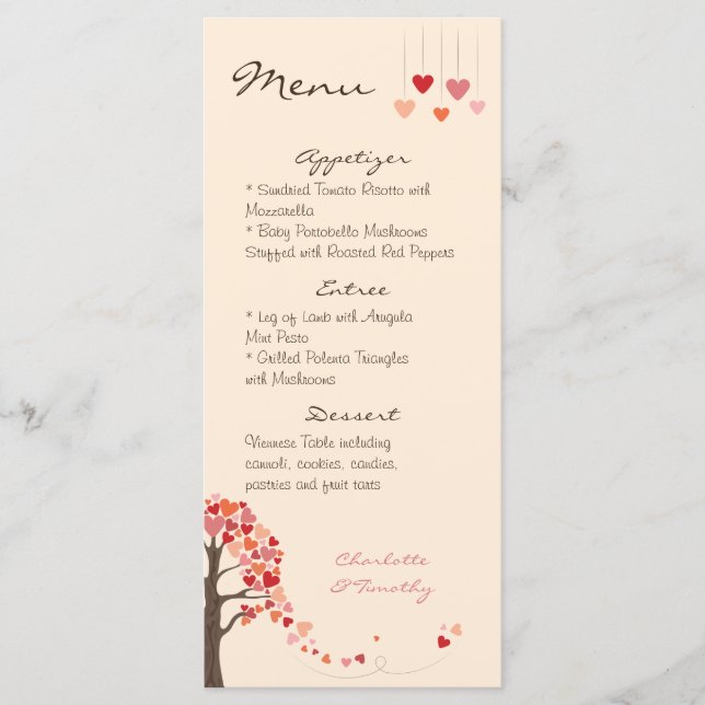Menu Mariage Love Tree Hearts (Devant)