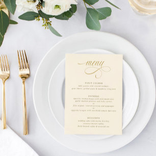 Menu Mariage Luxueux Calligraphie Or Crème Élégant