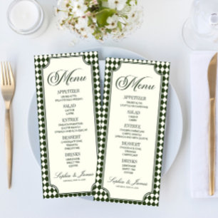 Menu Mariage Luxueux de Vieux Argent Vert Olive Ivoire 
