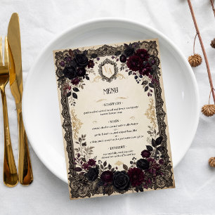 Menu Mariage Luxueux Fleurs de Roses Gothiques Victorie
