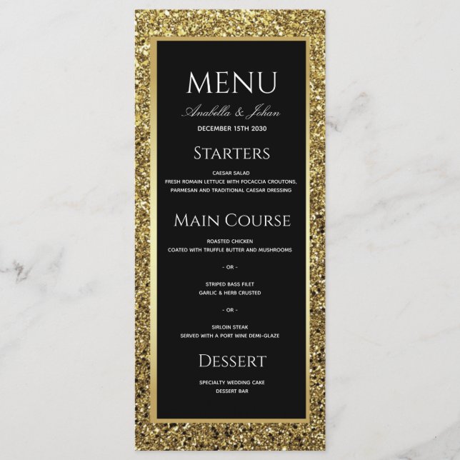 Menu Mariage Luxueux Or et Noir (Devant)