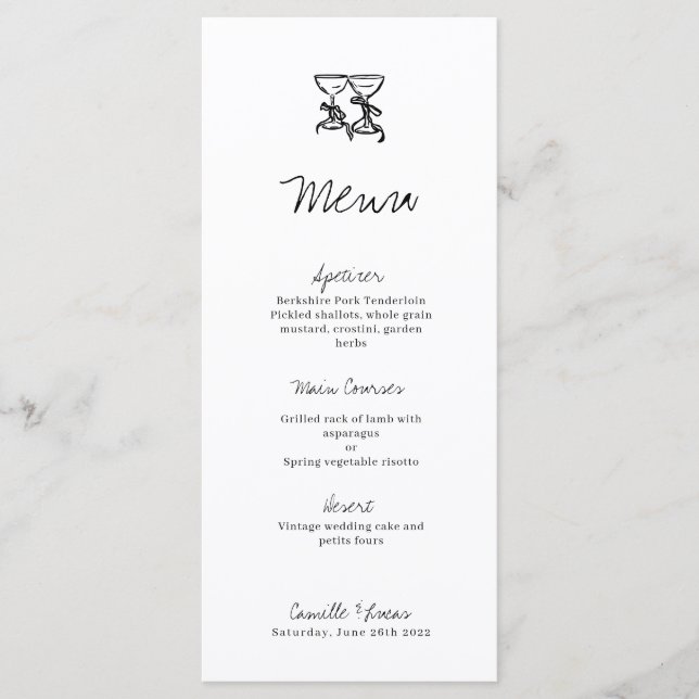 Menu Mariage main-tiré moderne (Devant)