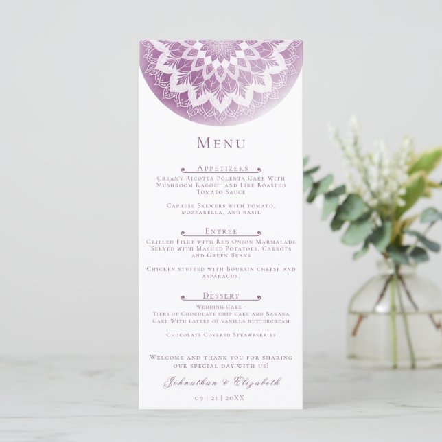 Menu Mariage Mandala à Dentelle Rose (Debout devant)