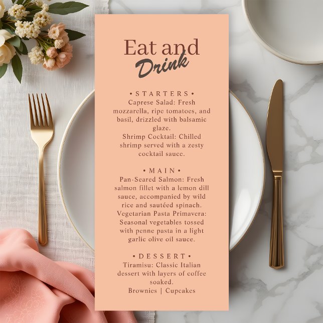 Menu Mariage Manger et Boire Corail Rétro Pêche  (Créateur téléchargé)