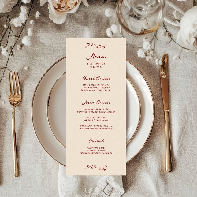 Menu Mariage manuscrit Maroon (Créateur téléchargé)