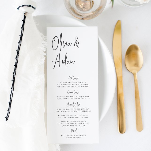 Menu Mariage manuscrit moderne noir et blanc (Créateur téléchargé)