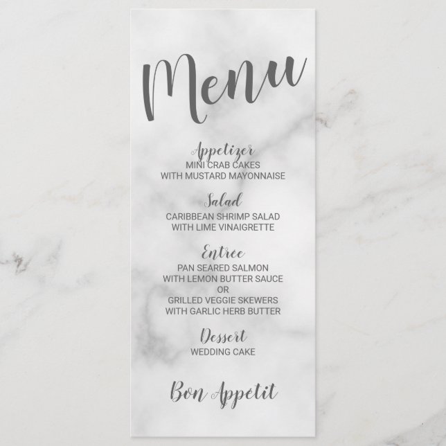 Menu Mariage Marbre blanc élégant (Devant)