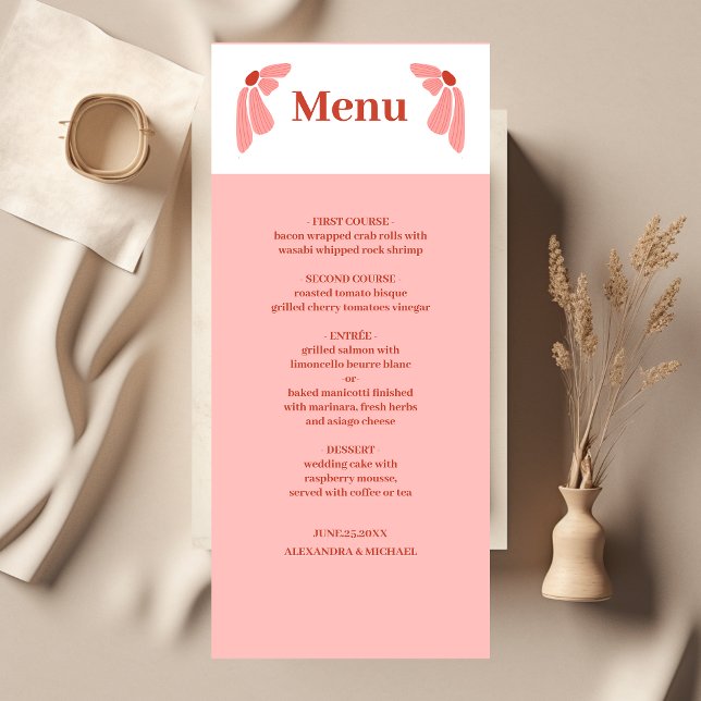 Menu Mariage marguerite rose groovy moderne (Créateur téléchargé)