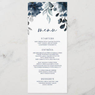 Menu Mariage Marine Bleu Flore Vert Argent