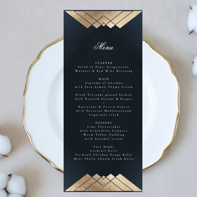 Menu Mariage Marine Blue Geometry Gold Gatsby (Créateur téléchargé)