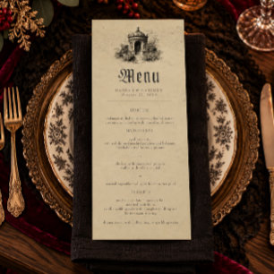 Menu Mariage Maussolée Brun Toile Noir Gothique Vintage