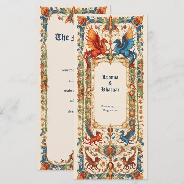 Menu Mariage Médiéval, Manuscrit Ancien (Devant / Derrière)