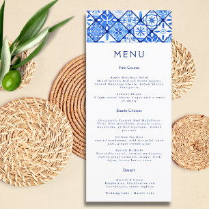 Menu Mariage méditerranéen moderne en carrelage bleu