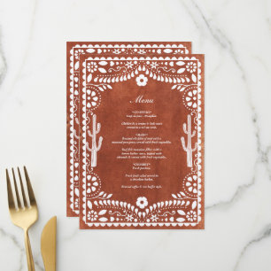 Menu Mariage mexicain en papier découpé Terracotta Brun