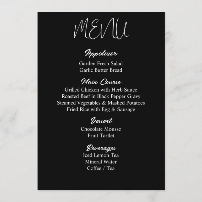 Menu Mariage Minimalis - Imprimé (Devant)