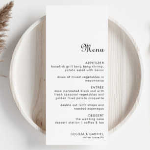 Menu Mariage minimaliste