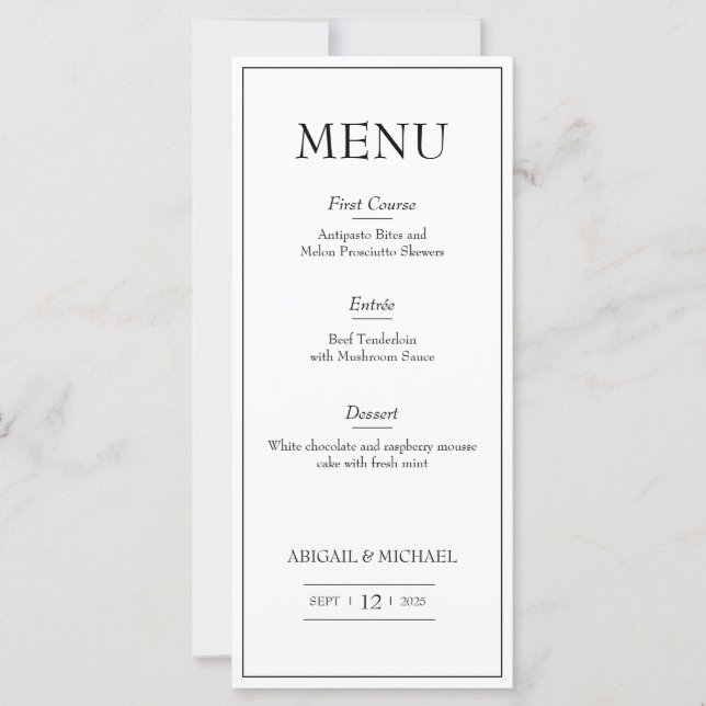 Menu Mariage minimaliste (Devant)