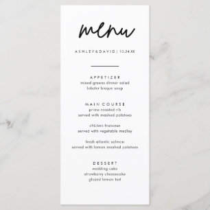Menu Mariage minimaliste 4x9 Cartes Menu moderne