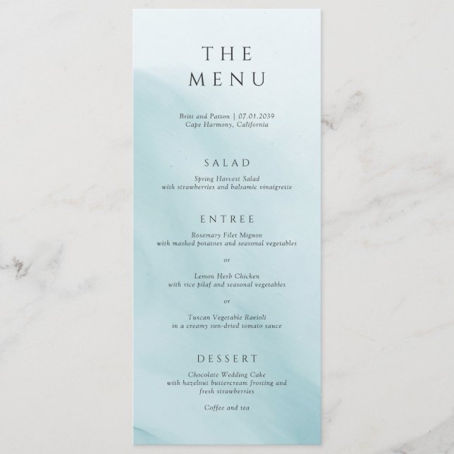 Menu Mariage Minimaliste Abstrait Sarcelle Moderne (Devant)