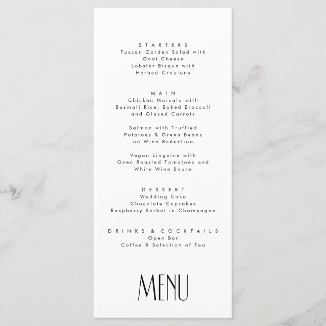 Menu Mariage minimaliste Art Déco moderne (Devant)
