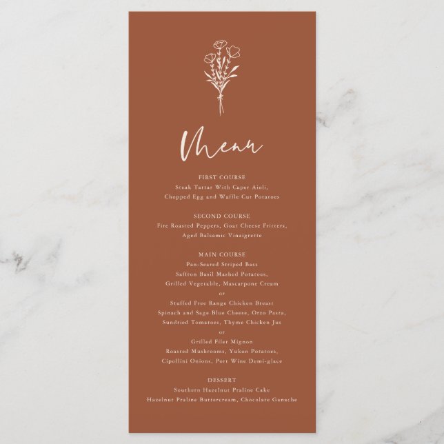Menu Mariage minimaliste Botanique Terracotta Boho (Devant)