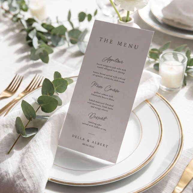 Menu Mariage Minimaliste Calligraphique Gris Clair (Créateur téléchargé)
