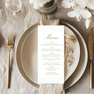 Menu Mariage minimaliste chic à rayures vertes