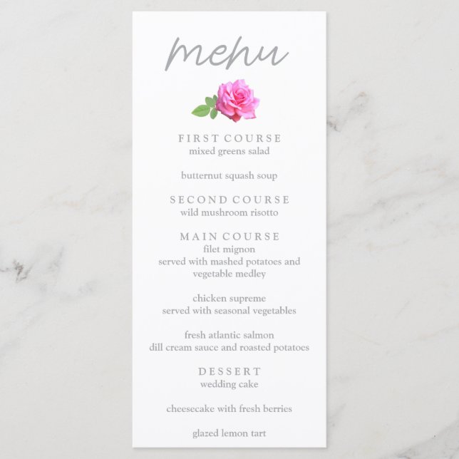 Menu Mariage Minimaliste Classique Rose Rose (Devant)