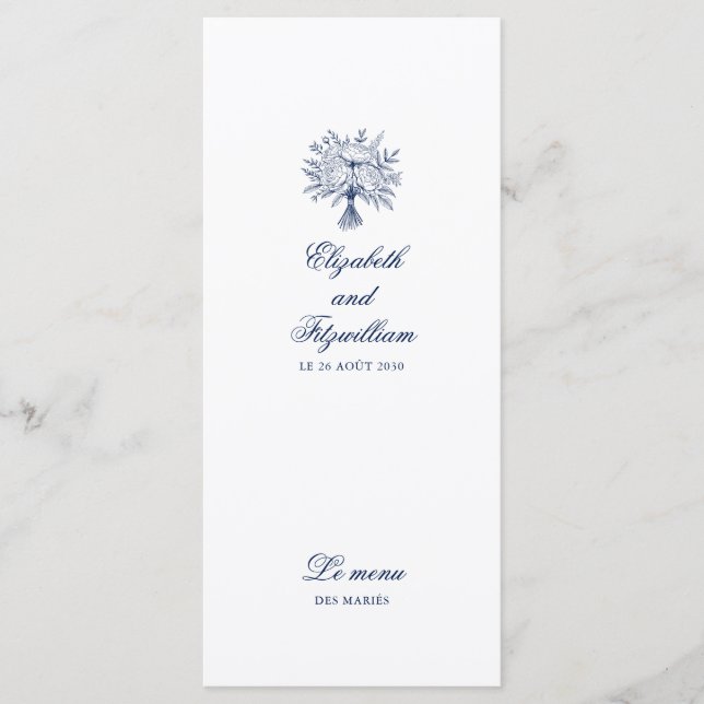 Menu Mariage minimaliste de bouquet nuptial (Devant)