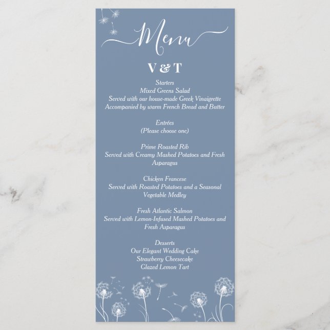 Menu Mariage Minimaliste de Fleur Sauvage (Devant)