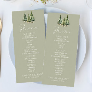 Menu Mariage minimaliste de la forêt de pins neigeux d'