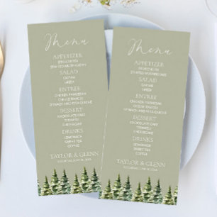 Menu Mariage minimaliste de la forêt de pins neigeux d'
