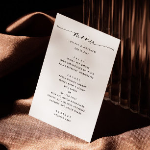 Menu Mariage minimaliste de script moderne noir et blan