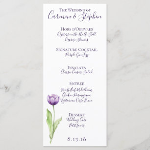 Menu Mariage minimaliste de tulipe simple violet profon