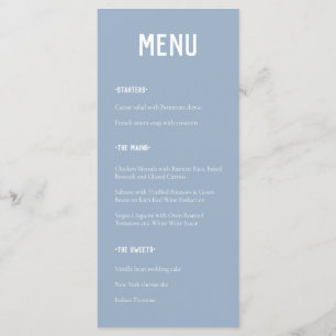 Menu Mariage minimaliste de typographie bleu Dusty mode