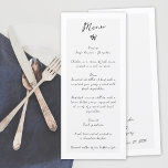 Menu Mariage minimaliste de typographie écrite à la mai<br><div class="desc">Un design mariage simple minimaliste de typographie manuscrite. Un design unique qui utilise un style mariage calligraphie classique personnel. Un design moderne écrit à la main avec des tons blancs et gris. Un élégant menu de mariage avec des éléments modernes mais traditionnels. Des invitations de mariage et d'autres articles de...</div>
