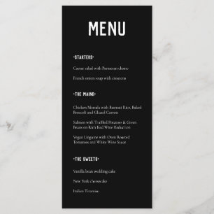 Menu Mariage minimaliste de typographie noir et blanc m