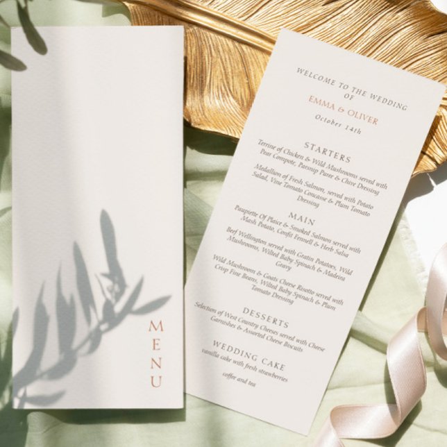Menu Mariage minimaliste écriture cuivre ivoire  (Créateur téléchargé)