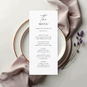 Menu Mariage minimaliste   Élégant noir et blanc