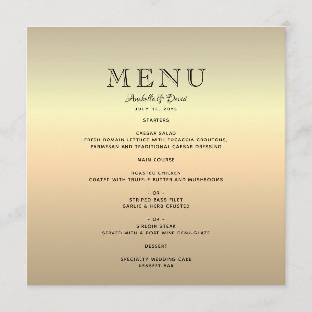 Menu Mariage minimaliste en or (Devant)