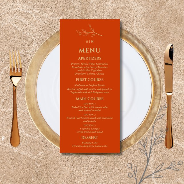Menu Mariage minimaliste en terre cuite Monogramme Bota (Créateur téléchargé)