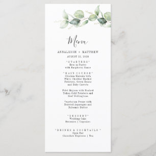 Menu Mariage minimaliste Eucalyptus Feuilles élégant