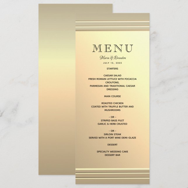 Menu Mariage Minimaliste Faux Or (Devant / Derrière)