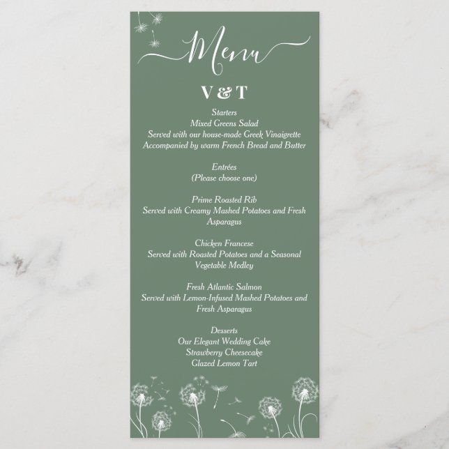 Menu Mariage minimaliste Fleur sauvage vert (Devant)