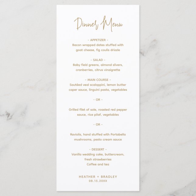 Menu Mariage minimaliste Gold Modern (Devant)