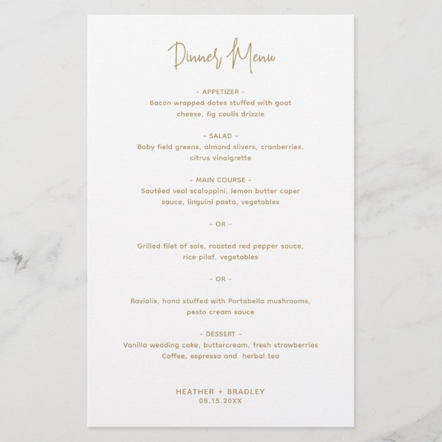 Menu Mariage minimaliste Gold Modern (Devant)