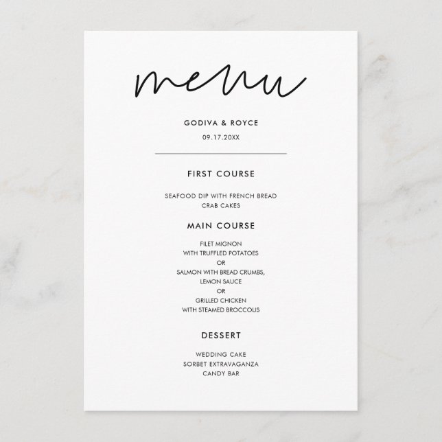 Menu Mariage minimaliste moderne (Devant)